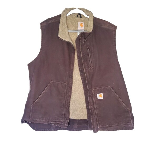 Women’s Carhart Duck Vest, Sherpa Lined, Salmon Size 2xl, Canvas, Full Zip - Picture 1 of 4